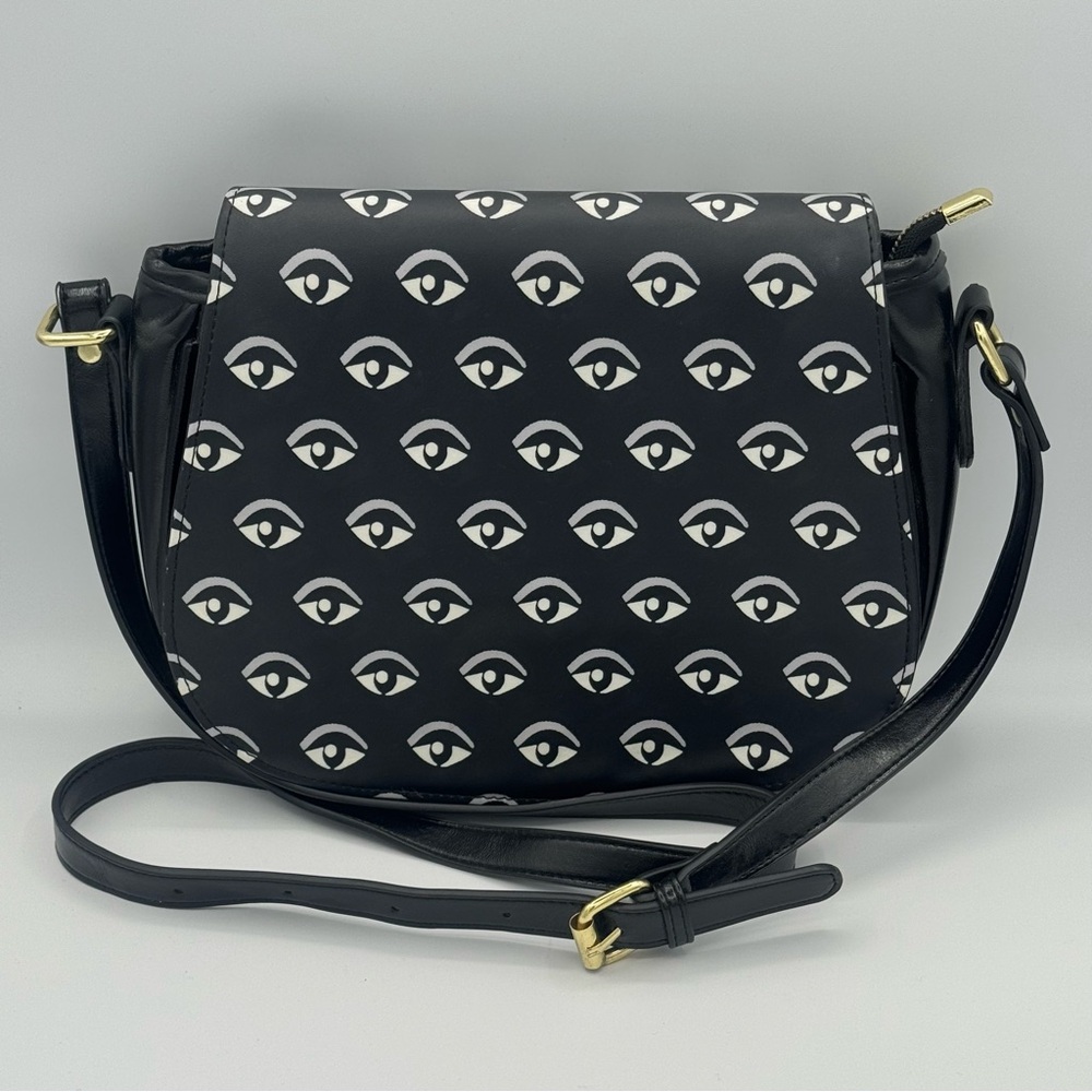 NWOT Black and White Eye Eyeball Pattern Crossbody Flap Over Bag
